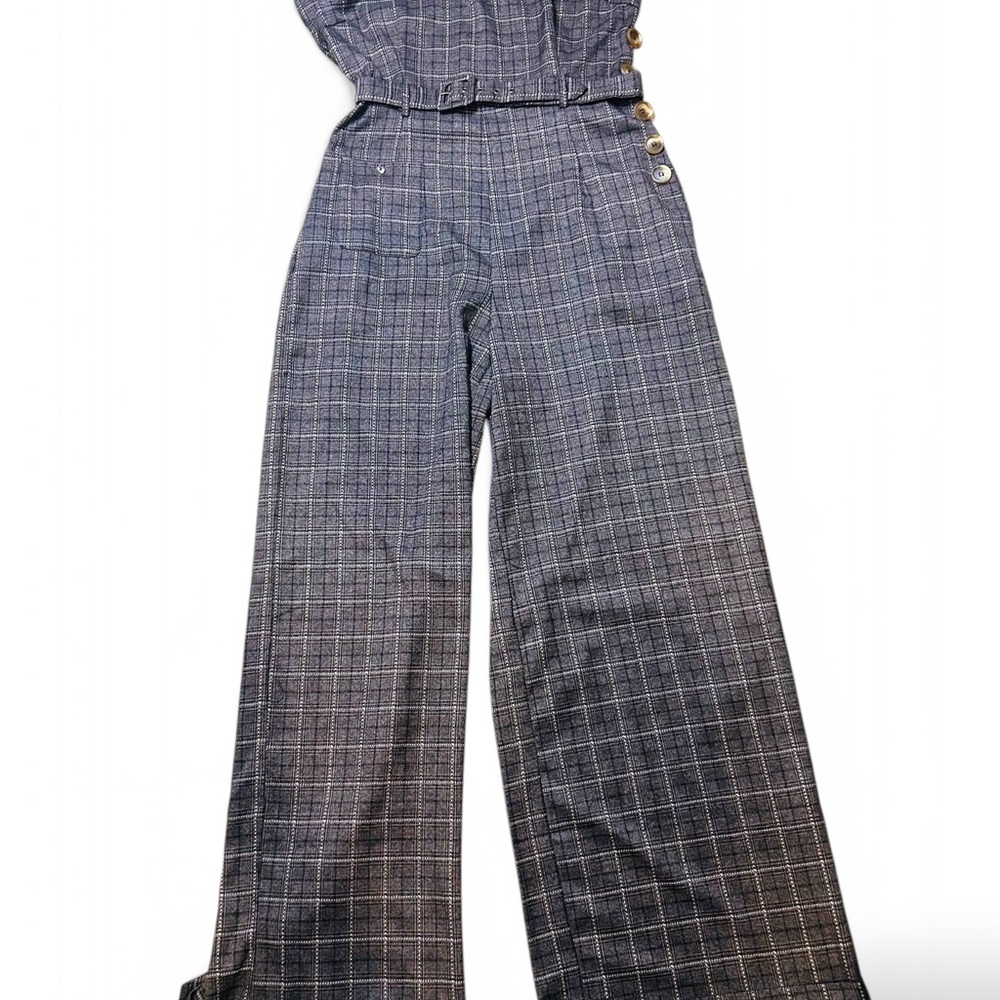 Collectif Brown Plaid Wide-Leg Jumpsuit - Picture 3 of 15